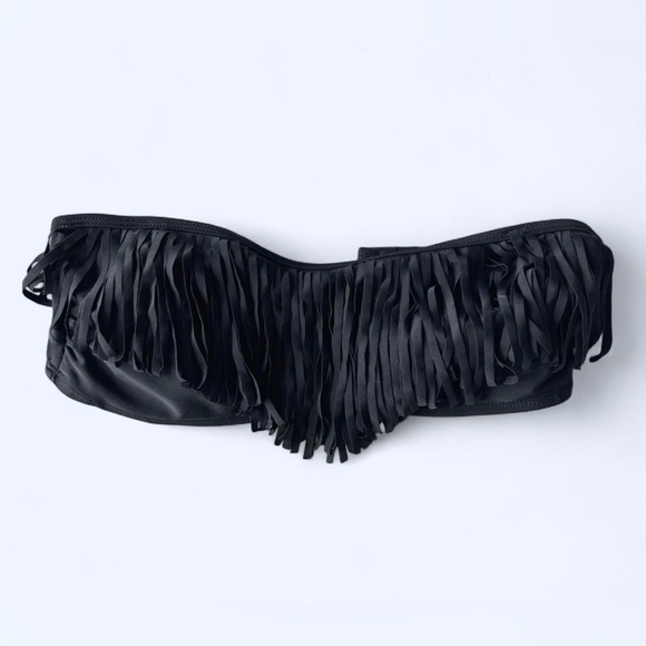 G21 Womens Black Fringe Bandeau Tube Bikini Top Medium - Picture 1 of 7
